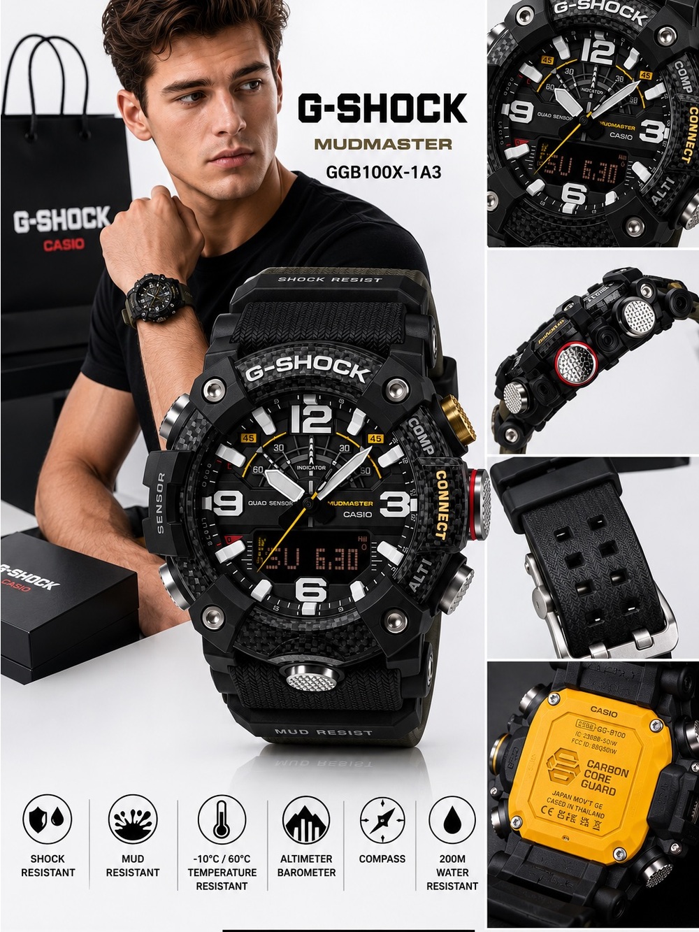 G-Shock Mudmaster GGB100X-1A3 Black with Yellow Accents. New without tags or box